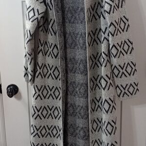 Black and White Geometric Patterned Coat